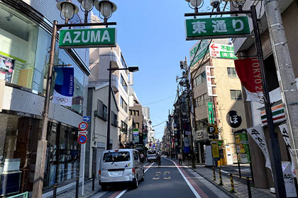 ⑨ 左手に東通り入り口が見えてきたら左に曲がり東通りを直進します