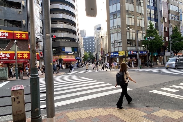 横断歩道をすき家方面へ渡ります