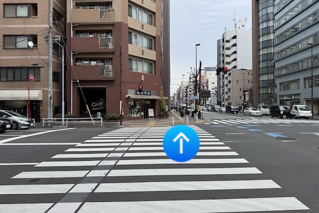 右折後の道路を進み、横断歩道を渡り更に直進します