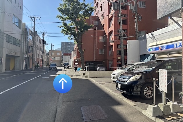 LAWSONを右手に直進します